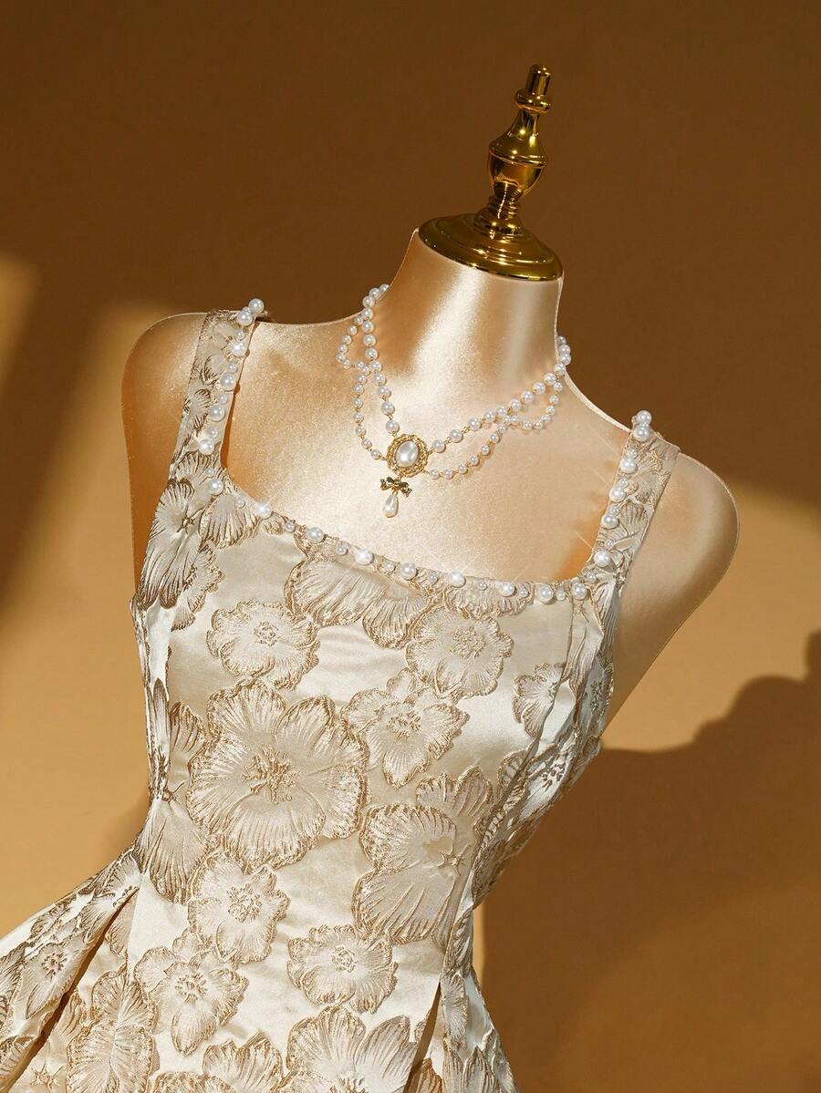 Auvina Đầm dự tiệc xếp ly jacquard thanh lịch dành cho nữ cỡ lớn, có phần eo thon gọn. - Nhiều màu - Xem 1