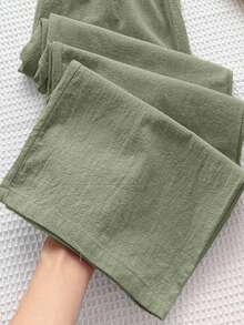 SHEIN Tween Girls' Casual Minimalist Comfortable Mid-Rise Straight Leg Pants - Army Green - View 4