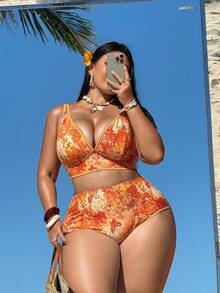 Swim SXY Plus Size Paisley Print Swimwear Set - Multicolor - View 1