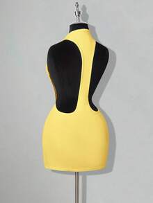 SHEIN ICON Vestido mini casual y sexy de unicolor sin espalda - Amarillo - Ver 2