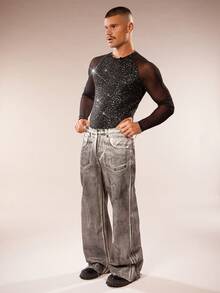 FeverCity Men's Shiny Sexy Versatile Long Sleeve Jumpsuit For Daily Wear - Black - View 5