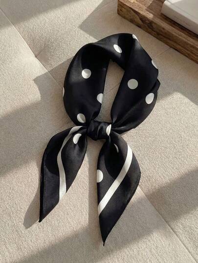 Resyla 1条女士奢华优雅时尚波点印花27.6英寸x27.6英寸真丝方巾，春季连衣裙配饰