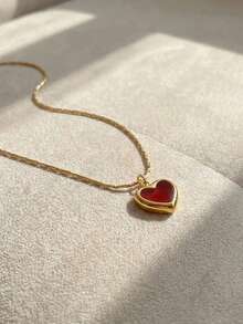 Resyla 1 件女士吊坠项链，红色心形吊坠，简约百搭珠宝，适合日常佩戴和送礼，情人节珠宝礼物 - 紅色吊墜 - 查看 2