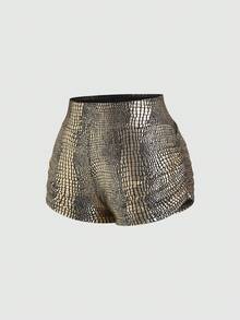 Sweetra Quần short ôm sát gợi cảm cổ điển, chất liệu vải màu đỏ rượu vang có họa tiết, đa năng cho tiệc Giáng sinh, phong cách ngọt ngào và quyến rũ. - Vàng - Xem 3