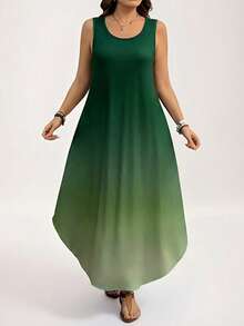Comfylo 大码渐变无袖休闲度假连衣裙 渐变连衣裙 女士夏季连衣裙 女士休闲连衣裙 无袖连衣裙 绿色连衣裙 女士渐变连衣裙 女士渐变连衣裙 渐变长裙 无袖渐变连衣裙 绿色渐变连衣裙 - 綠色 - 查看 6