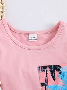 Conjunto de top de tirantes y pantalones cortos con estampado de árboles de coco para bebé niño de vacaciones - Multicolor - Ver 3