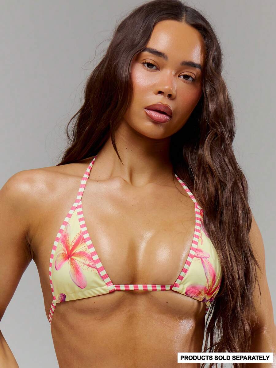 Musera Resort Kontrast Streifen Blumen Bikini Oberteil nur Schwimmen Urlaub Sommer Reise Bademode Casa Calypso - Verschiedenfarbig - Übersicht 1