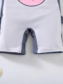 SHEIN 1件/套 儿童可爱鲨鱼图案拼接长袖连体泳衣，带3D鱼鳍，男女童防护泳衣，适合沙滩、游泳、冲浪，春夏穿着 - 綠色 - 查看 7