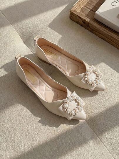 Resyla 秋冬水钻与人造珍珠装饰尖头芭蕾平底鞋