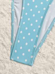 Swim Vcay 夏季新款海滩度假派对下午茶波点印花微三角侧系带褶皱三件套女士泳装套装 - 彩色 - 查看 6