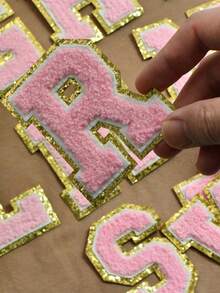 1 pieza, Parches con letras A-Z 26 en color rosa, Parche con letras para planchar, Accesorios de decoración para ropa, chaqueta, bolso, Insignias y pegatinas con alfabeto - Rosa - Ver 31