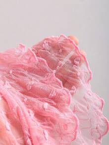 Elamini Petite 女士粉色蕾丝拼接不对称下摆系带吊带背心，春夏款 - 粉色 - 查看 4