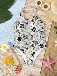 充满夏日气息的海岛、热带、海洋和帆船风情，打造海滩度假风情，这款休闲简约的连体泳衣适合青少年女孩在夏日轻松假期穿着，#椰子女孩 - 彩色 - 查看 3