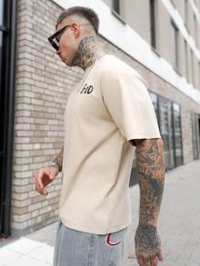 Artur Kramer ONE WAVE 男士休闲百搭简约英文标语印花短袖T恤 - 杏色 - 查看 4