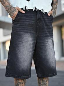 Devon Thys 男士水洗斜口袋休闲牛仔短裤 - 深灰色 - 查看 3