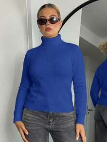 Bethéva 高领保暖修身长袖毛衣，秋冬季保暖，长袖针织套头衫 - 寶藍色 - 查看 4