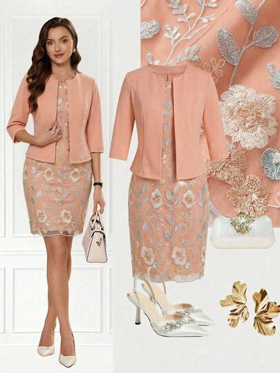 Ellevyn 2pcs/Set Plus Size Floral Pattern Bodycon Dress And Solid Color Jacket Birthday Dresses For Women Birthday Outfits For Women Carnival Costume Carnival Women Look 2026 Women Carnival Costume Carnival Outfit Carnival Costume For Women Women's Carnival Costume Spring Outfits For Women Spring Outfit Women Spring Break Outfits Summer Outfits For Women Summer Clothes Summer Vacation Outfits Summer Outfits For Woman Summer Clothes Women Set 2 Piece Set Women Two Piece Women Sets Outfit Sets Women Matching Sets Women Matching Sets Suits For Woman Set Sets For Women Comfy Sets Women Co Ords Sets Women Floral Dress Floral Dresses For Women Flower