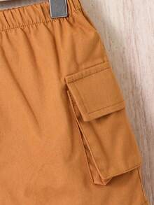 Baby Boy Solid Color Elastic Waist Loose Casual Cargo Shorts - Khaki - View 4