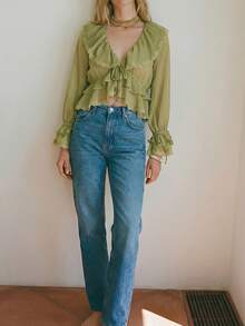 Maija Áo thun crop top ôm dáng, trang trí đinh tán và khoen, kiểu dáng tối giản, thanh lịch dành cho nữ, thích hợp cho mùa xuân/hè. - Màu tím - Xem 3