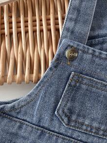SHEIN Playful Pals Baby Boys' Washed Denim Shorts,Blue Summer Casual City Break Stylish Street Fashion Distressed Cotton Soft Adjustable Strap Pocket Decor Overalls - Medium Wash - View 7