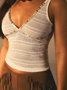 Athîral Regata feminina casual, modelagem solta, sem mangas, em malha branca, ideal para primavera/verão. - Branco - Ver 1