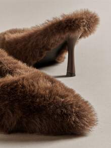 Hauture Women's Fashionable Sexy Stilettos Pointy Toe Faux Fur High Heel Pumps For Christmas - Chocolate Brown - View 7