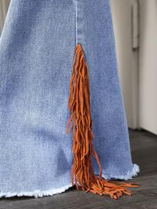 Slaydiva Women's Pocket Distressed Frayed Hem Flare Leg Jeans - Light Wash - View 7