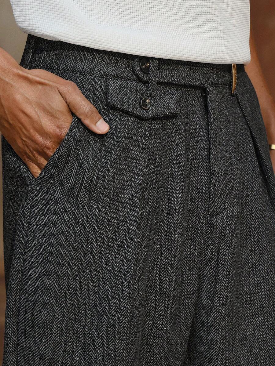 Business Casual AKNOTIC 男士人字纹斜插口袋休闲裤，适合圣诞派对、通勤、商务场合、送给男友的礼物、节日之选