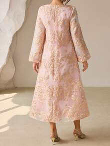 SHEIN Najma New Arrival Jacquard Jacquard Purple Arabic Style Dress For Women - Baby Pink - View 4