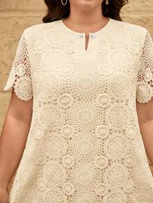 Reflora Plus Size Casual Solid Color Lace Dress - Apricot - View 7