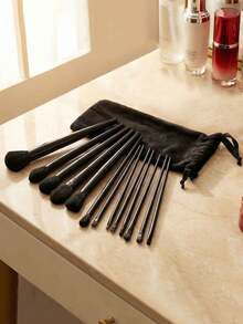 13Pcs Makeup Brush Set With 1 Puff & 1 Sponge - Foundation Eyeshadow Concealer Blush Powder Brushes, Full Beauty Tool Kit For Women - Black - View 5