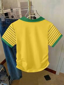 女童及青少年女童印花 Polo 衫，适合外出穿着，修身剪裁，舒适透气，适合春夏日常穿着，百搭实用，黄绿撞色设计，经典百搭，适合春、夏、秋、冬四季穿着，洛杉矶 Polo 衫，适合所有季节，条纹设计，适合女童/女孩，巴西制造，时尚百搭，修身腰部 - 彩色 - 查看 2