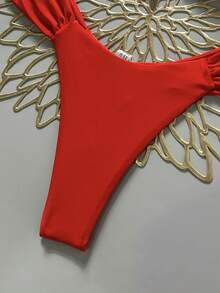 Swim Mod 两件套，随机樱桃印花挂脖三角比基尼上衣和下装，性感女士夏季泳装红色比基尼下装樱桃印花比基尼女士比基尼套装女士泳衣两件套 - 彩色 - 查看 3