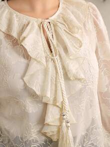 Modelyn Plus Size Elegant Commuter Solid Color Jacquard Ruffle Hem Blouse - Apricot - View 5