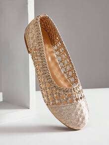 SHUZIA Ladies Elegant Woven PU Ballet Flats - Gold - View 5