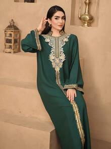 DAZY Women's Vacation Long Dress, Elegant Robe - Green - View 5