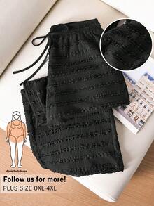 CosyJoli Plus Size Casual Knit Snowflake Print Straight Leg Pocket Pants - Black - View 1