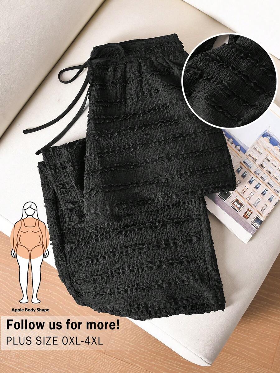 CosyJoli Plus Size Casual Knit Snowflake Print Straight Leg Pocket Pants - Black - View 1