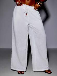 Coolane Women's Drawstring Waist Pockets Casual Versatile Daily Wear Wide Leg Pants - White - View 1