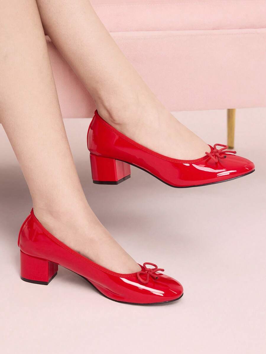 CUCCOO DOLLMOD 女士时尚蝴蝶结玛丽珍高跟鞋 - 紅色 - 查看 1