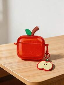 苹果图案半透明可爱3D保护壳，适用于 Pro 3/Pro 2/3代蓝牙耳机，兼容 2/4代 - 紅色 - 查看 4