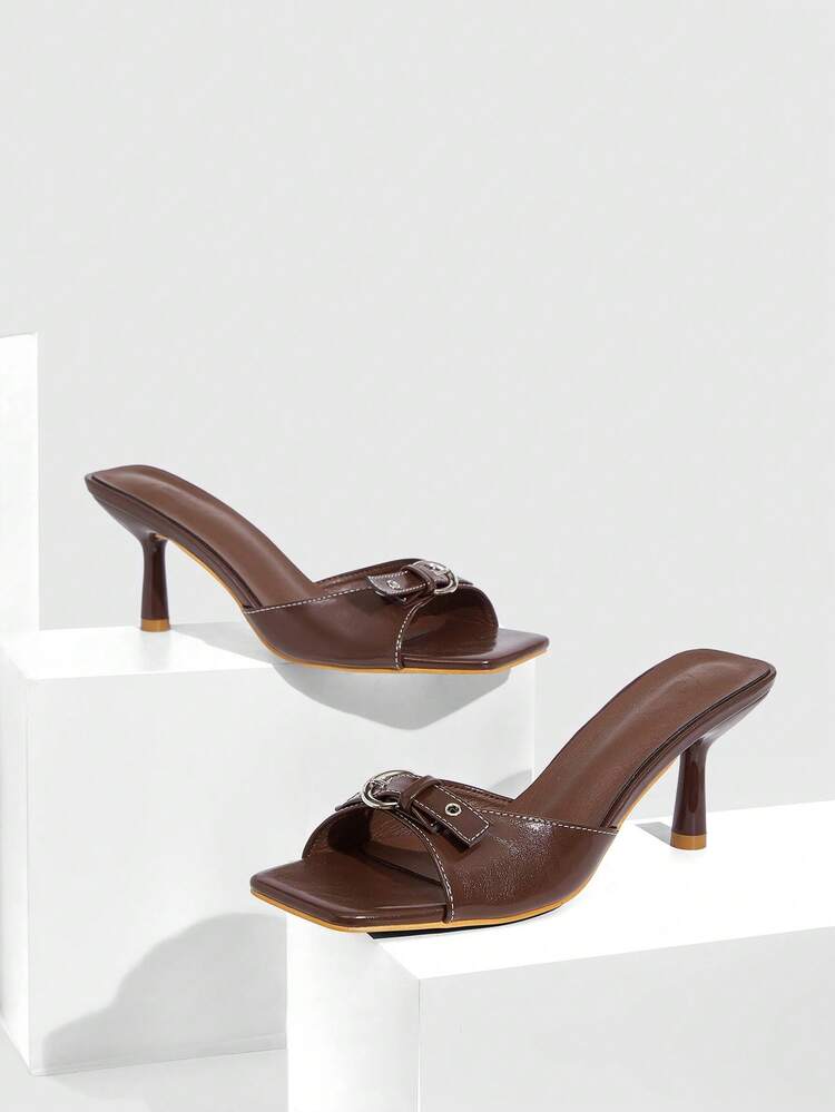 CUCCOO SZL Women's Buckle Design Fashionable High Heel Slide Sandals, Versatile For Daily Wear Spring Shoes