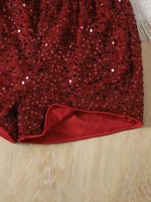 SHEIN Tween Girls' Casual Vacation Beaded Wide Leg Shorts - Burgundy - View 4