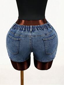 Mistrie Quần short denim dáng ôm, thoải mái dành cho nữ, thích hợp cho mùa hè. - Màu xanh lam - Xem 2