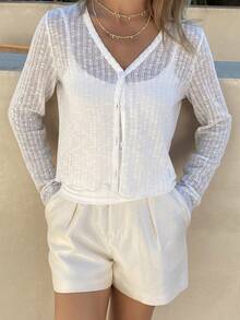 DAZY Women's V-Neck Loose White Cardigan - White - View 5