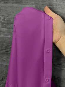SHEIN CURVE+ 加大码白色长袖灯笼袖衬衫，春季 - 紫色 - 查看 8