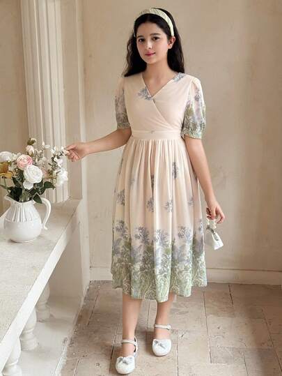 Dazy Kids 少女碎花短袖度假连衣裙