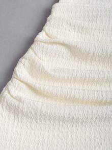 Sweetra 优雅法式纹理面料，柔软杏色抹胸修身收腰连衣裙，饰有3D立体花卉图案，时尚夏季新品 - 杏色 - 查看 7