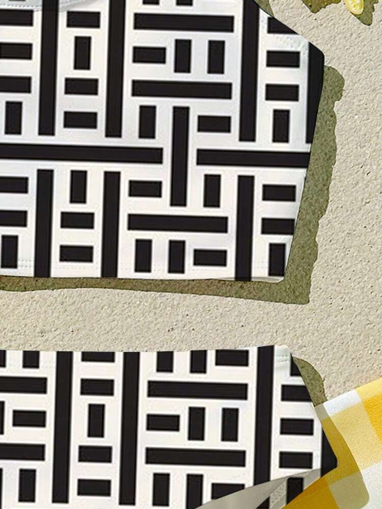 Tween Girls' Classic Black & White Striped Contrast Color Camisole & Triangle Bikini Swimwear Set, Suitable For Summer Beach Vacation #Coconutgirl, Chill Vacation - Multicolor - View 5