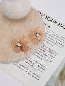 Enchnt 1 对时尚优雅的花瓣形多层珍珠流苏耳环，夸张设计，独特个性化，欧美风格，高端女士珠宝 - 金色 - 查看 4